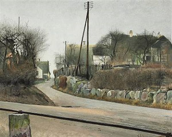 Gade. St. Jorgensbjerg. I Forgrunden En Jernstang Fastgjort Som Raekvaerk Paa Tilhuggede Granitstene. Paa Den Anden Side Af Vejen En Kampestenssaetning. Lysegraa Luft - view 1