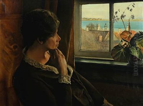 Interior With Woman Contemplating The View Over Sankt Jorgensbjerg And The Fjord Of Roskilde - view 1