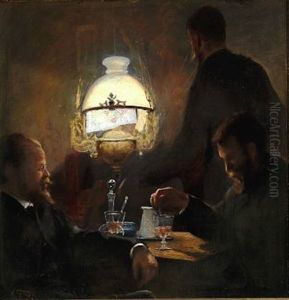 Paa En Cafe (interior With Painter Chr. Clausen And Chief Of Section Erik Reinhardt) by Laurits Andersen Ring