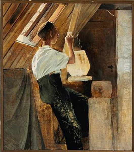 Tagkammerinterior Med En Pottemager Ved Sit Arbejde (a Potter At His Work In The Attic) - view 1