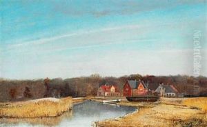 Efteraarslandskab Med En Aa I Midten. Frederiksvaerk. Huse Til H. by Laurits Andersen Ring