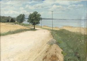 Ved Rungsted, Vej Over Kornmarker, I Baggrunden Udsigt Til Sundet, Den Svenske Kyst Og Hveen, Sommer by Laurits Andersen Ring