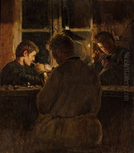 Scene Fra Skomagervaerkstedet, Der Arbejdes I Lampens Skaer - view 1