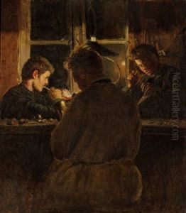 Scene Fra Skomagervaerkstedet, Der Arbejdes I Lampens Skaer
