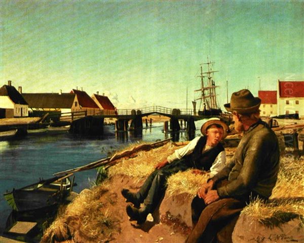 Sondag Formiddag Ved Karrebaeksminde Ladeplads Ved Broen Over Aen. Sommer. I Baggrunden Skibe Ved Bolvaerket - view 1