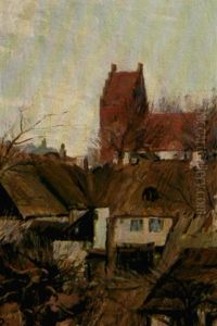 Parti Fra Sankt Jorgensbjerg I Rosklide Med Kirke Og Landsbyhuse Parti Fra Sankt Jorgensbjerg I Rosklide Med Kirke Og Landsbyhuse
