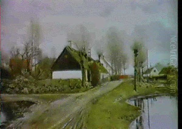 Vej Ved Gadekaeret I Baldersbronde, Gra Skyer, Vand I Forgrunden Til Begge Sider,.... - view 1