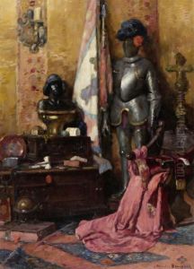Interior With Busts And A Suit Of Armour by Marius Borgeaud