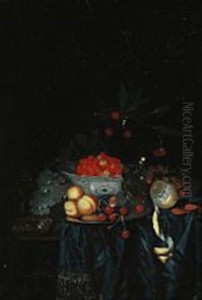 Still Life With A Lemon, Shrimps, Wine And A Delft Bowl With Cherries - view 1