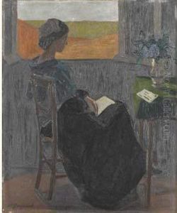 Jeune Fille Aux Hortensias. by Marius Borgeaud