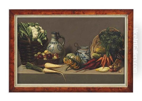 Vegetables And Baskets On A Ledge - view 1