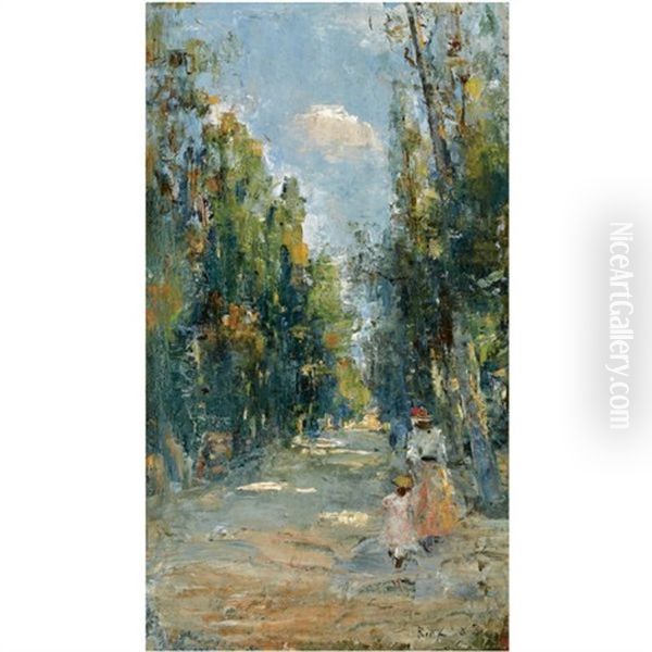 Figures Strolling In A Park - view 1