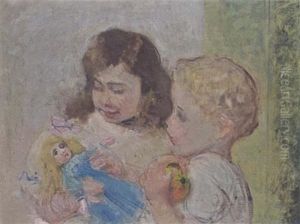 Children Playing With A Doll by Paul Rink