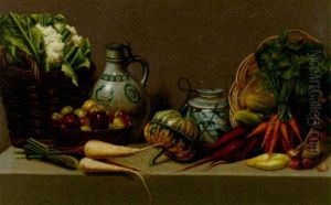 Still Life With Pottery And Vegetables On A Tabletop by Paul Rink