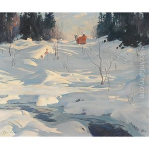 Horse-drawn Sleigh On A Winter Trail by Eric John Benson Riordon