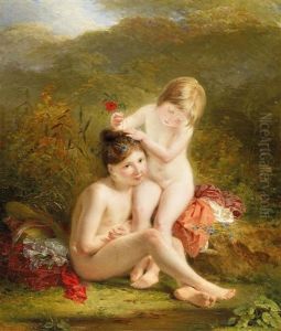 Zwei Schwestern Am Ufer by Louis Edouard Rioult