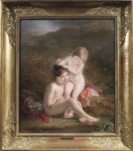Ein Nacktes Madchen Wird Von Seiner Freundin Mit Blumen Geschmuckt by Louis Edouard Rioult