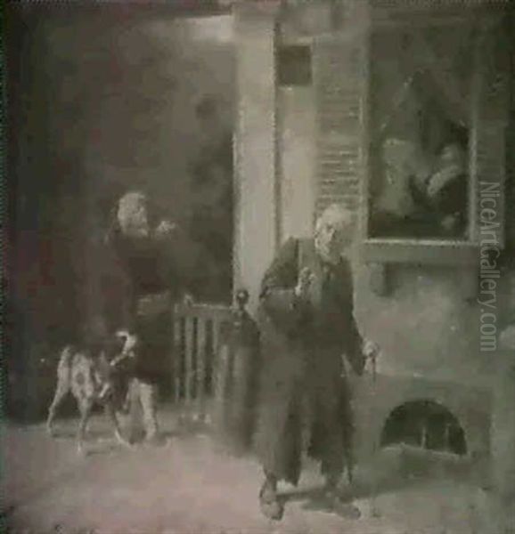 Mendiant Repousse Par Un Homme Et Son Chien (l'aumone) - view 1