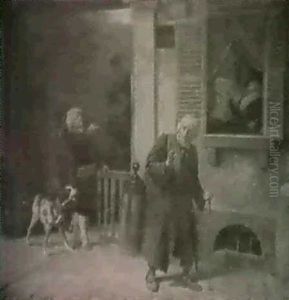 Mendiant Repousse Par Un Homme Et Son Chien (l'aumone) by Louis Edouard Rioult