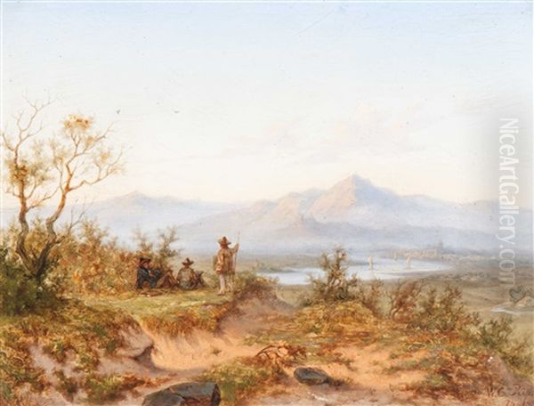 Artists, Including W.c. Rip, In Mountainous River Landscape - view 1