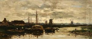 Harbor Scene With Windmill by Willem Cornelis Rip