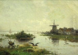 Marsh Landscape With Windmill