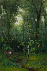 Ducks In A Wooded Landscape by Willem Cornelis Rip