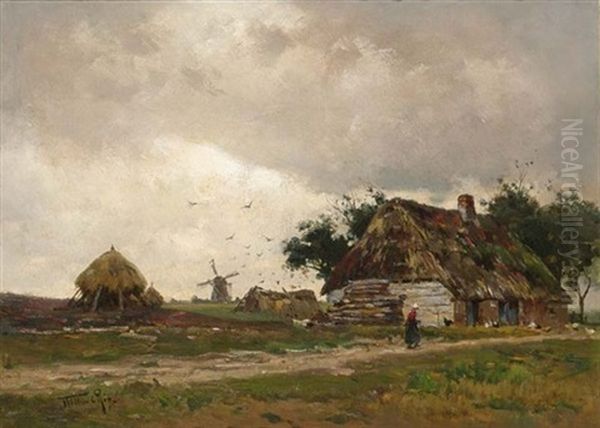 A Peasantwoman On A Country Road, Dark Clouds Gathering - view 1