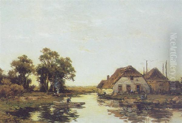 A Farmer Punting In A Polder Landscape - view 1