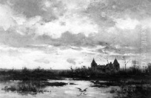 A Farm In A Polder Landscape by Willem Cornelis Rip