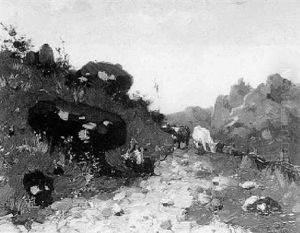 A Girl Herding Cows In A Tirolian Landscape A Girl Herding Cows In A Tirolian Landscape