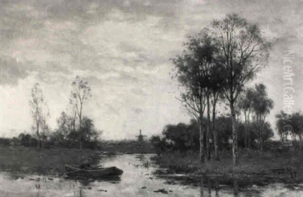 A Dutch River Landscape At Sunset - view 1
