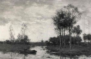 A Dutch River Landscape At Sunset by Willem Cornelis Rip