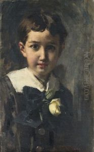 Bimbo Con Grembiule E Rosa Bianca