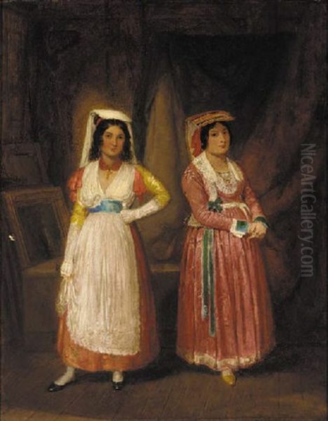 A Double Portrait Of Two Ladies, One In Traditional Albano Dress, The Other In Traditional Nettuno Dress - view 1