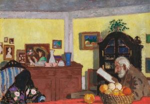 Uncle Piacsek In Front Of The Black Sideboard (uncle Piacsek In The Yellow Room, Uncle Piacsek Reading In Front Of The Black Sideboard) by Jozsef Rippl-Ronai
