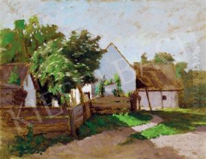 Sunlit Houses With Blossoming Trees by Jozsef Rippl-Ronai