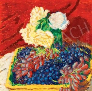 Studio Still Life With A Red Drapery (grapes And Roses) by Jozsef Rippl-Ronai