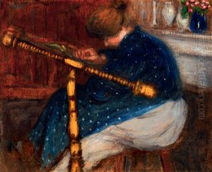 Woman Embroidering by Jozsef Rippl-Ronai