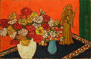 Stillleben Mit Zwei Vasen Und Blumenbouquets