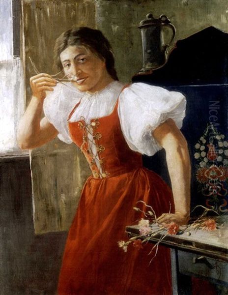 Piros Ruhas Lany Viragokkal (red-dressed Girl With Flowers) - view 1