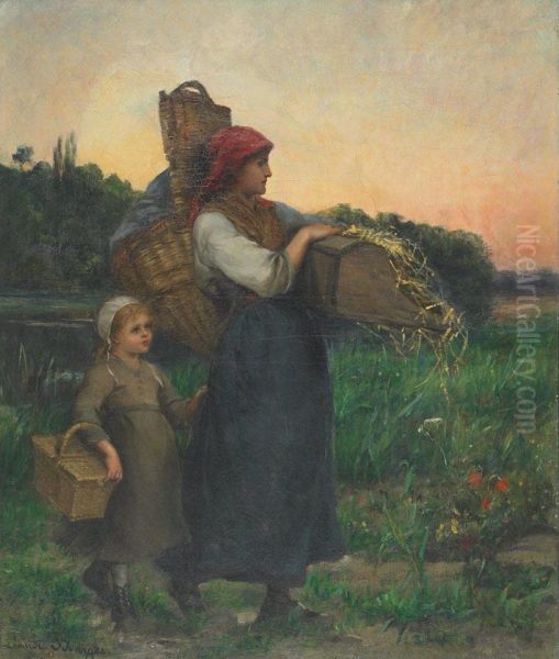 Mother And Young Girl Returning From Market - view 1