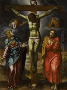 Kreuzigung Christi Mit Maria Und Hl. Johannes Sowie Engeln by Hans Ulrich Risse