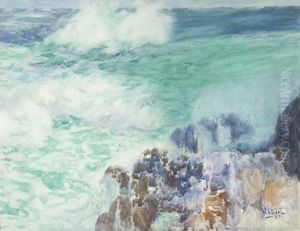 Waves Breaking Along A Rocky Coast, Carmel by William Frederick Ritschel