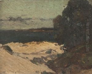 View Of The Ocean With Foreground Trees And Beach by William Frederick Ritschel