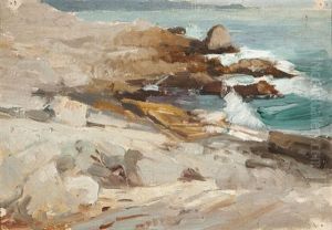 Rocks And Beach Along The California Coast by William Frederick Ritschel