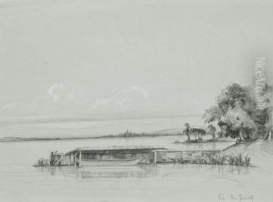 Le Lac De Zurich, La Ville A L'arriere-plan by Auguste Borget