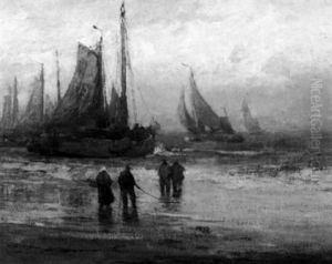 Harbor View With Fisherfolk by William Frederick Ritschel