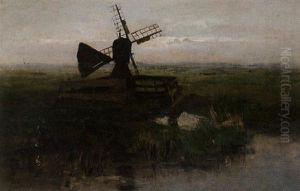 A Windmill In A Polder Landscape by Jacob Ritsema