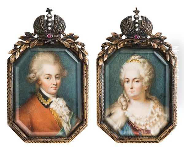 Two Miniature Portraits, Probably Maria Fjodorowna (1759 - 1828), Tsarina Of Russia, Nee Sophie Dorothee Auguste Luise Princess Of Wurttemberg, And A Nobleman - view 1